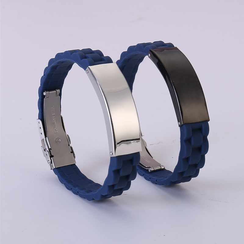 Cross-border European and American stainless steel jewelry personality engraved LOGO silicone bracelet fashion Joker titanium steel men's bracelet wholesale