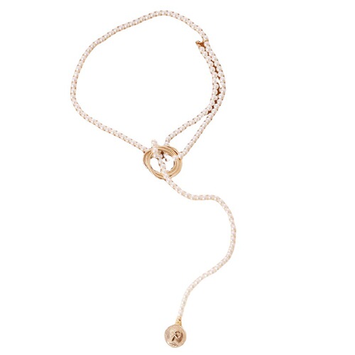 European and American cross-border jewelry retro pearl portrait disc geometric metal necklace bracelet set clavicle chain sweater chain
