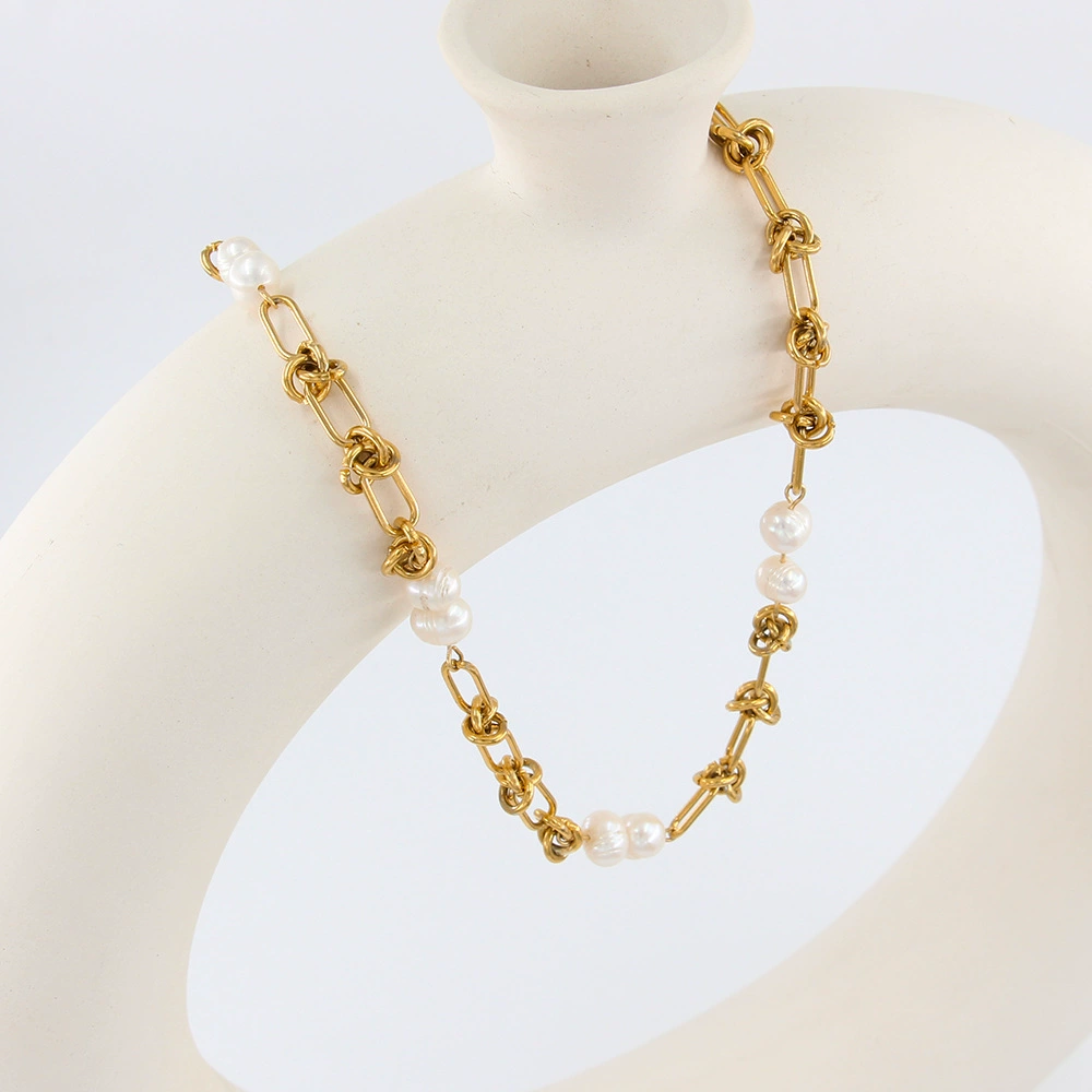 Fashionable retro bracelet stainless steel from pearl, brand small design necklace, simple and elegant design, trend of season