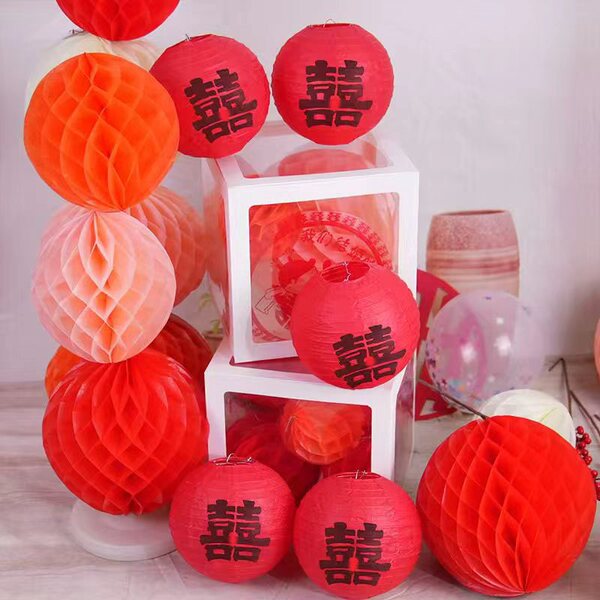 Wedding red lantern Chinese paper lantern tree hanging ornaments…