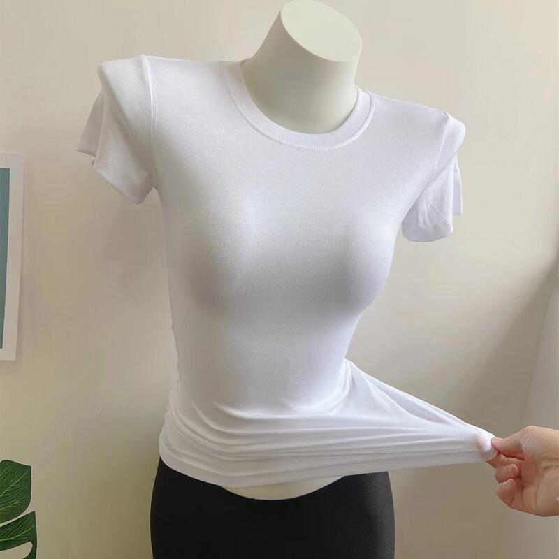 Knock Soft and Cool Modal Short-sleeved T-shirt Women's High Elastic Skin-friendly Tight Chest-revealing Crewneck Top White Summer Knock Soft and Cool Modal Short-sleeved T-shirt Women's High Elastic Skin-friendly Tight Chest-revealing Crewneck Top White Summer