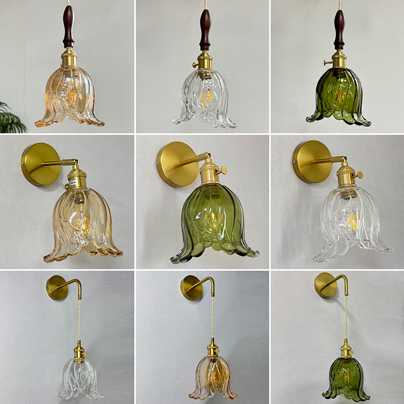 Lámpara de pared de vidrio retro japonesa lujosa simple posmoderna cabecera del dormitorio creativa estilo nórdico iluminación americana