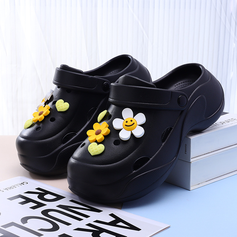 Nuevos zapatos amarillos con agujeros de girasol Zapatos de mujer Flor sonriente Flor Lindos zapatos de dibujos animados Sandalias de playa de bricolaje desmontables
