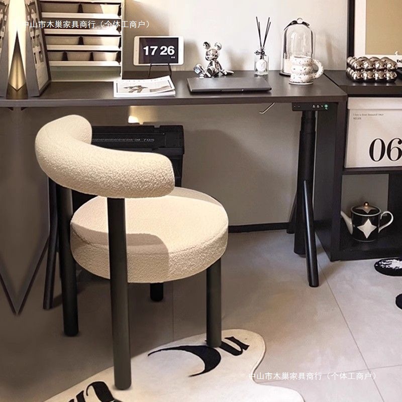 Light Luxury Makeup Chair Bedroom Dressing Stool Leather Cream Style Dressing Table Chair Backrest Round Stool Modern Simple Dining Chair