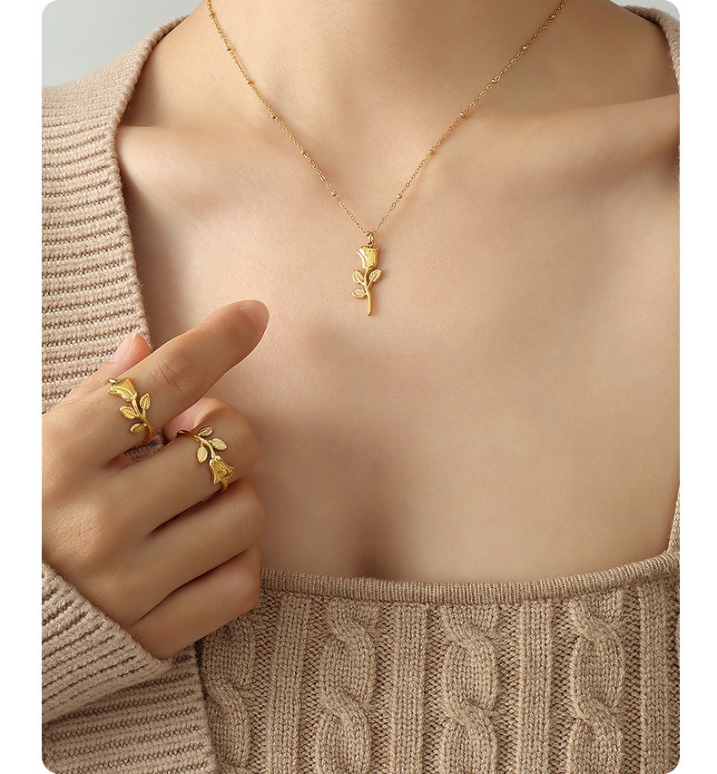 Korean fashion rose flower ring necklace titanium steel jewelry wholesale