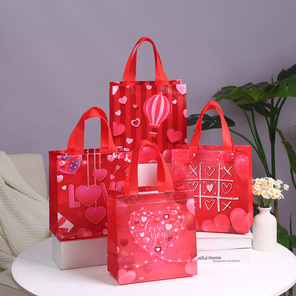 外贸爱心无纺布袋子情人节七夕手提礼物袋批发防水购物袋打包袋