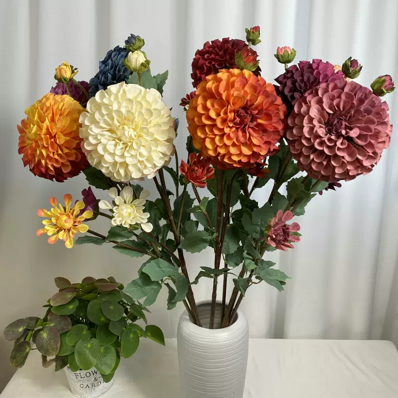 磨毛布福寿大丽花 软装居家布置摆件花艺 婚庆摄影道具仿真花插花