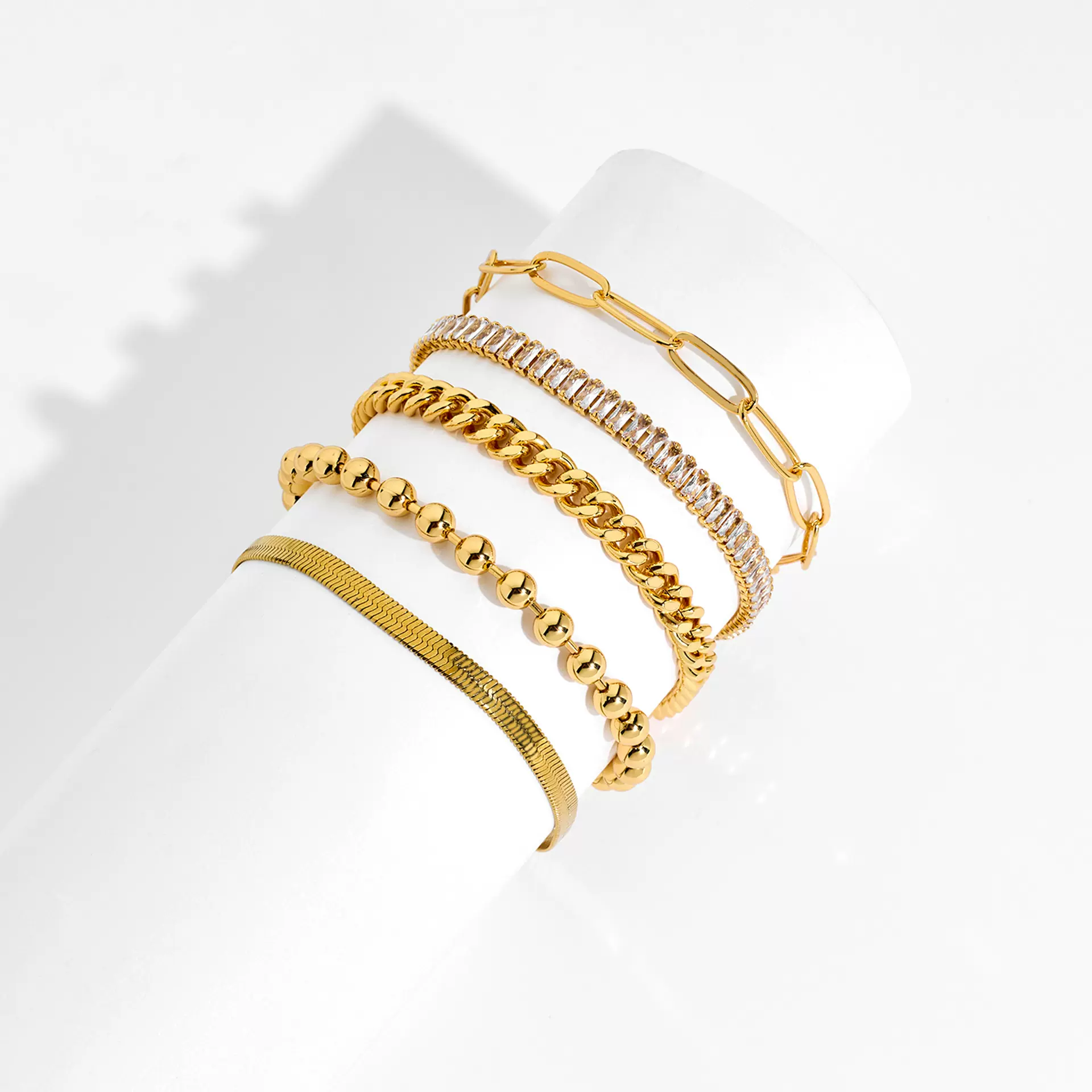 女士分层手链套装 时尚欧美古巴链子时尚简约手链 可堆叠珠链首饰