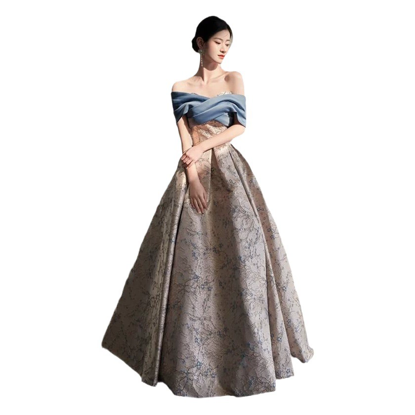 Вечернее платье 2025 года, новая модель, женское, элитное, нишевое, легкое люксовое, для банкета, элегантное, для ведущей, длинное, с открытыми плечами