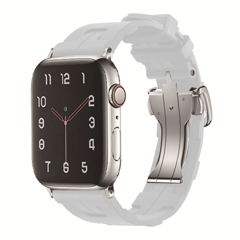 Подходит для Apple Watch 9 / Apple Watch Hermes силиконовый ремешок с складной бабочкой Caps Ultra SE