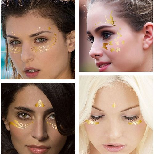 Hot stamping tattoo stickers golden carnival party face stickers live broadcast Internet celebrity beauty girl's face realistic diy consignment