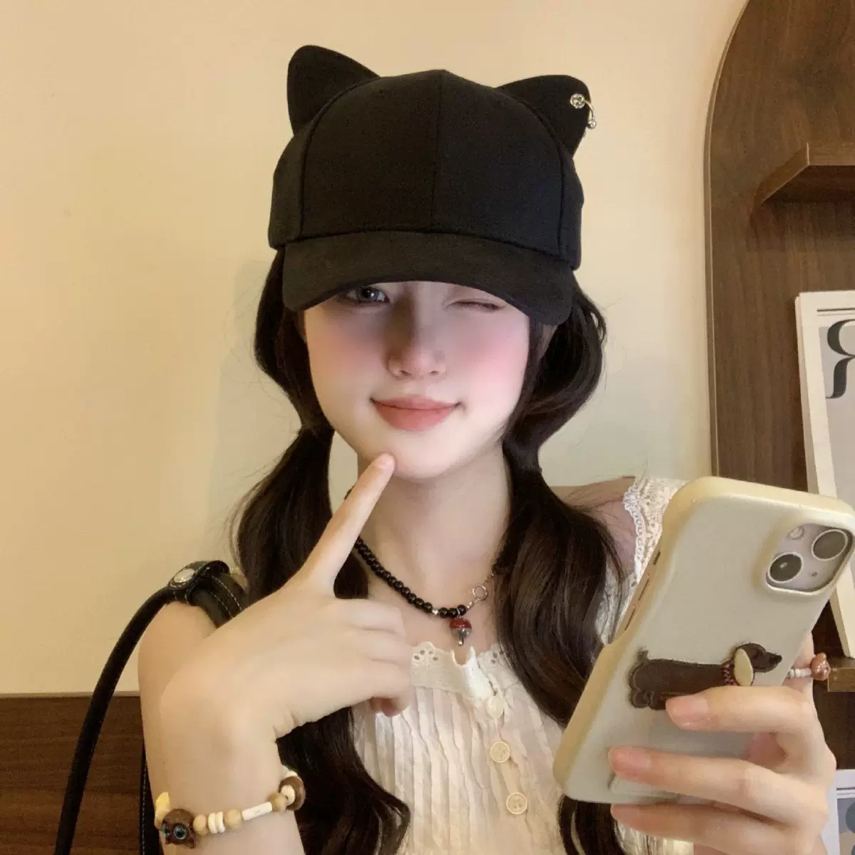 批发自研可爱甜美立体猫耳朵棒球帽子女春夏显瘦硬顶遮阳防晒韩版