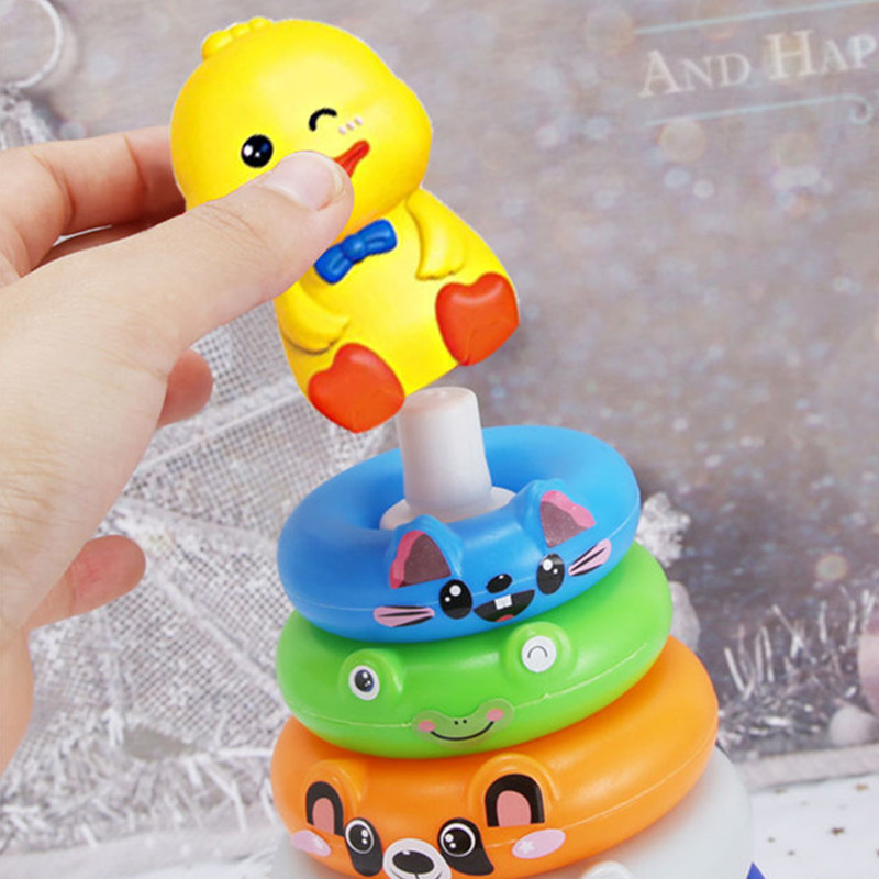 Niños lanzando jengle bloques de construcción pato juguete Arco Iris Torre anillo desarrollo cerebro juego puesto de juguete