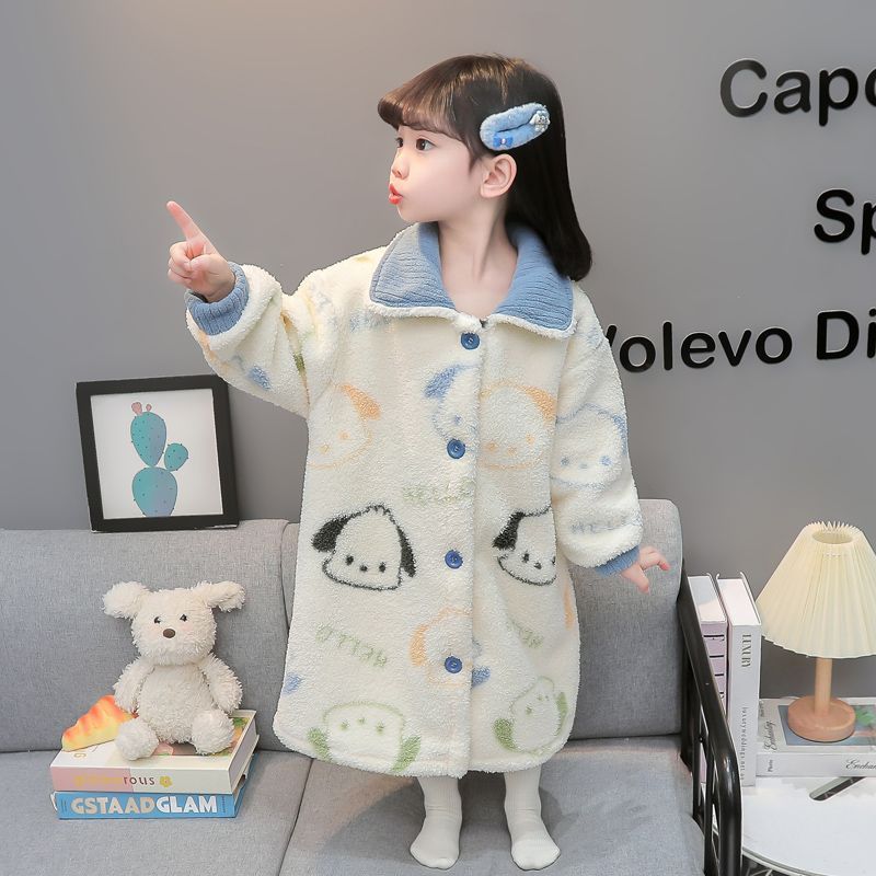 女童睡袍秋冬季女孩宝宝珊瑚绒儿童睡衣法兰绒秋款睡裙家居服浴袍|undefined
