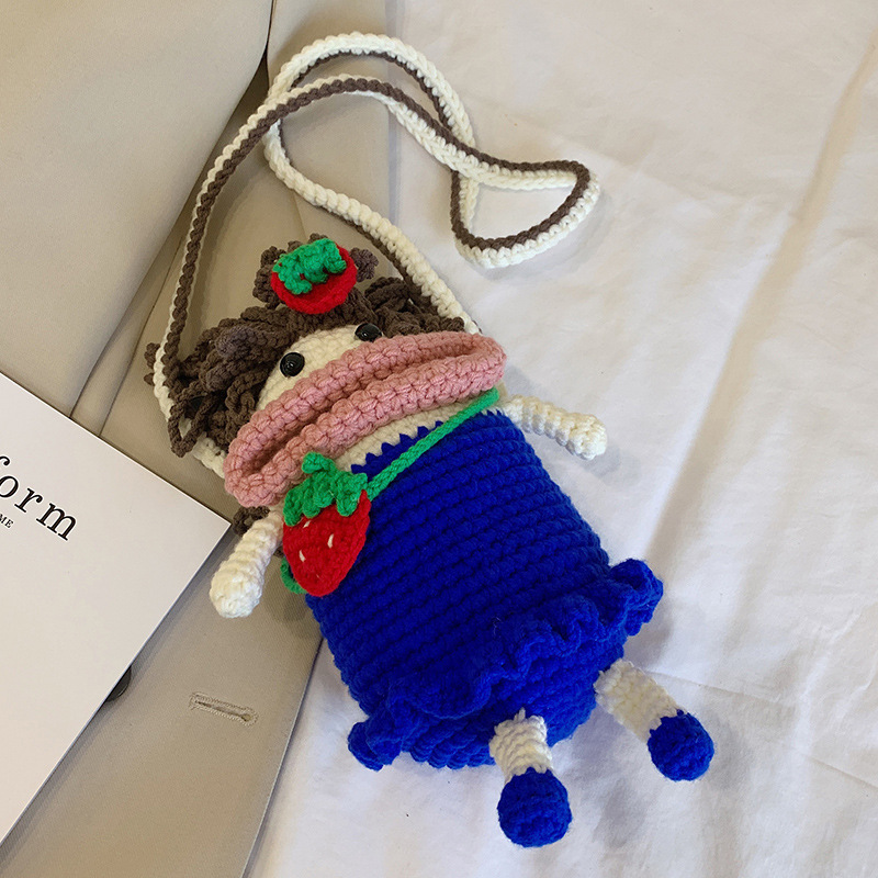 Douyin popolare salsiccia bocca grande bocca borsa per cellulare borsa fatta a mano all'uncinetto fai da te in lana per maglieria borsa divertente portachiavi_voghion.com