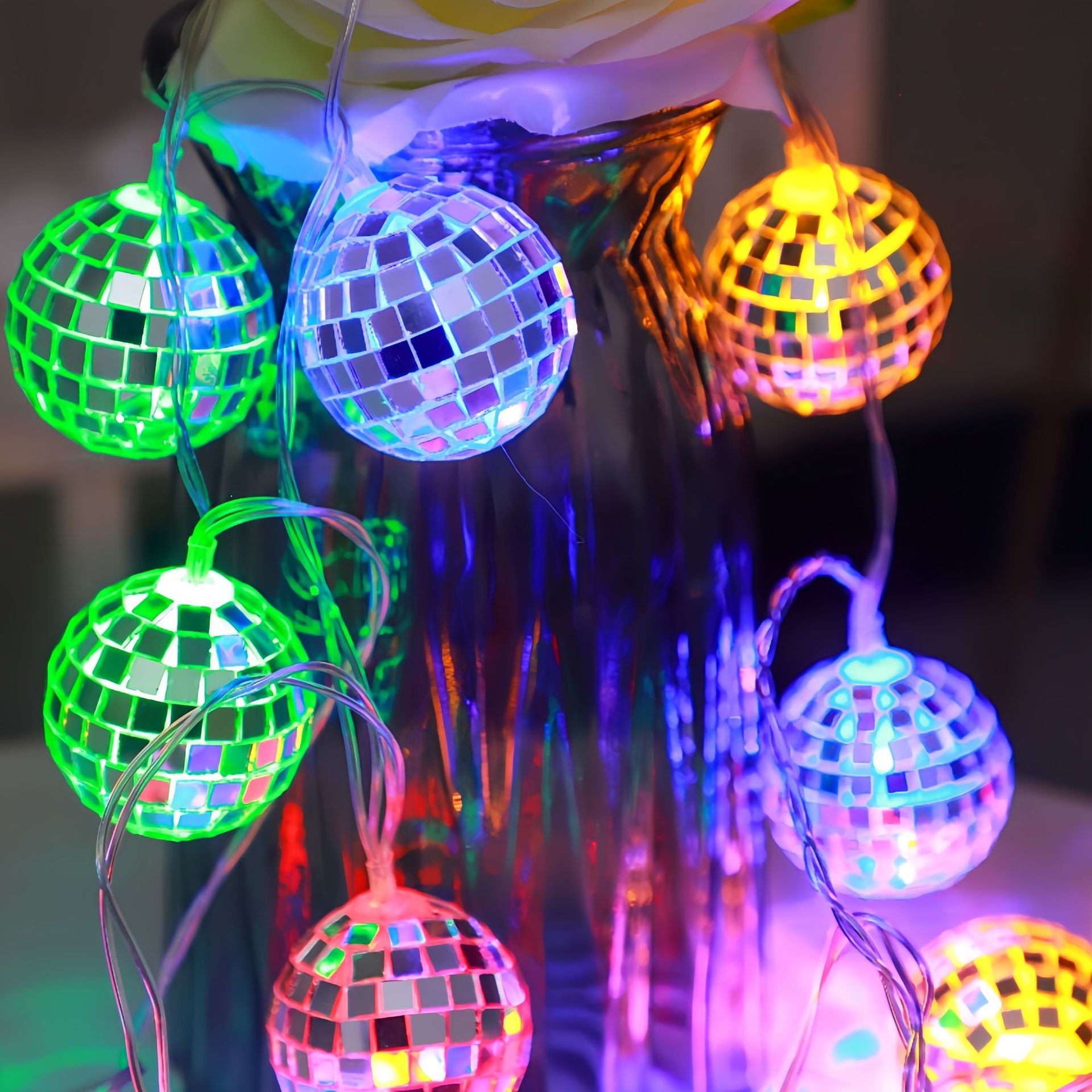 Transfronterizo espejo LED bola de luz cadena bar atmósfera luz decorativa bola mosaico Navidad vacaciones Decoración habitación luz de color
