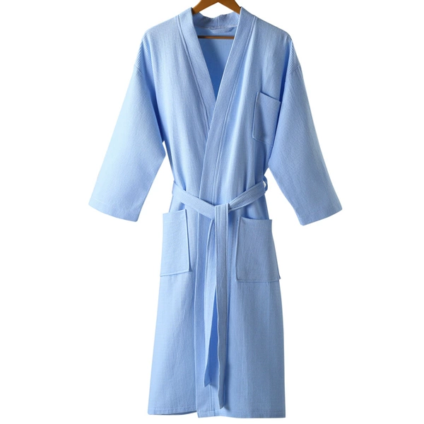 Blue summer thin cotton elite bathrobe, 100% cotton, for beauty salons
