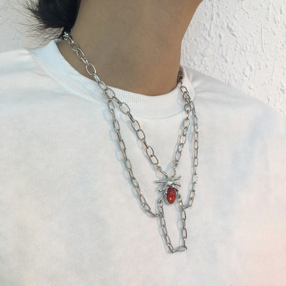 Fashion White K Halloween Glass Diamond Spider Necklace