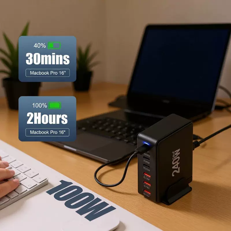 240W氮化镓充电器 20V5A大功率手机平板笔记本通用桌面充电站240W