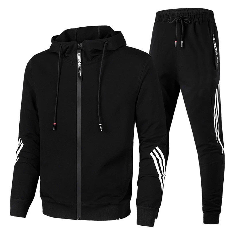 Spring and autumn new men's leisure sports suit three bar hat zipper sweater pants trend sports suit