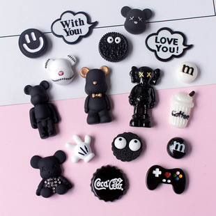 Black Violent Bear Hole Shoes Resin Jewelry Accessories Mobile Phone Case Cream Glue DIY Material Pj960