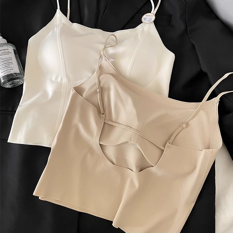 Summer beautiful back suspender with chest pad for women with U-shaped beautiful back suspender small vest ice silk traceless chest pad vest