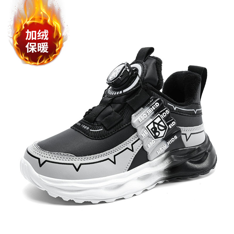 ABC zapatos infantiles otoño y invierno nuevo cuero y terciopelo calentamiento botones de niños y niñas zapatos deportivos de algodón al aire libre
