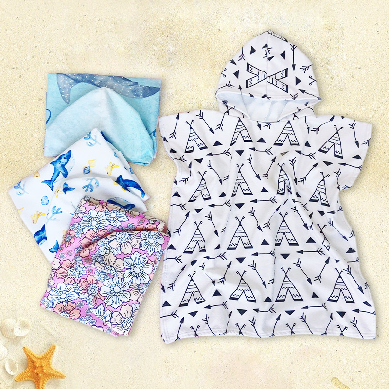2024 new cross-border microfiber children's cloak bath towel hooded cloak quick-drying water-absorbent swimming towel beach bathrobe