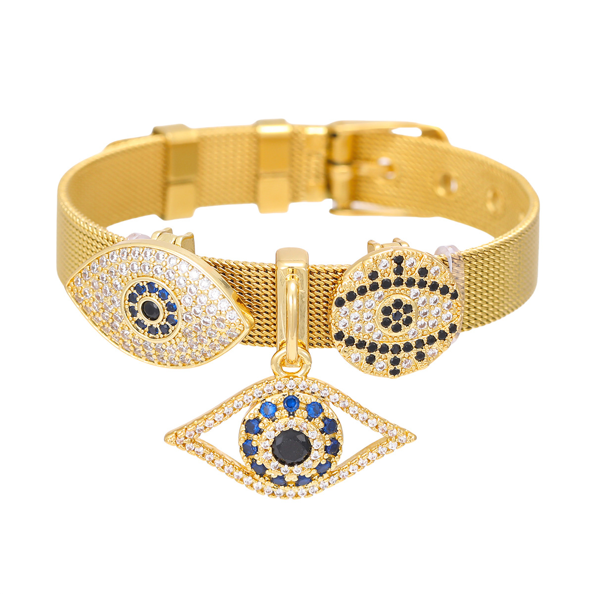 Cross-Border New Stainless Steel 10mm Devil's Eye Bracelet DIY Accessories Copper Inlaid Zircon Creative Popular Bracelet