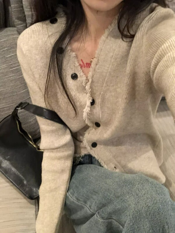 v领针织开衫女秋季2025年新款修身气质女单排扣内搭毛衣打底上衣|undefined