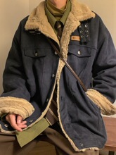 藏青色兔毛绒棉服男士冬季新款宽松保暖棉衣麂皮绒棉袄子冬装外套