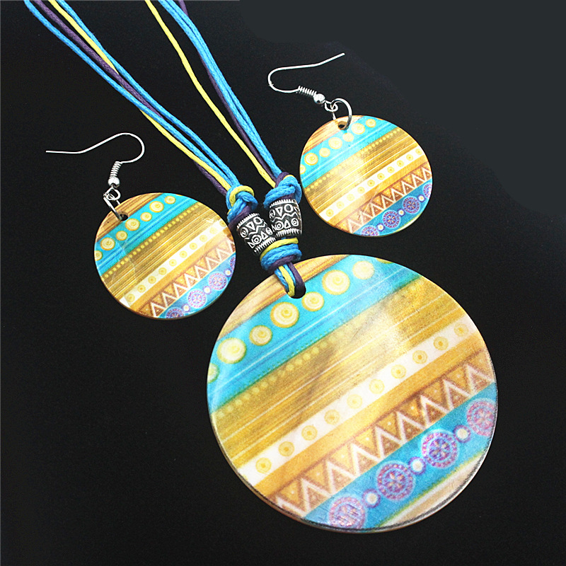 Street Occasion Mother pearl shellfish, Shell Material Hip-Hop Retro Printing Mother Pearl Shellfish Shell Printing Women's Jewelry Set