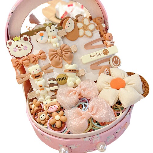 Korean children's hair accessories gift box set baby hairpin cute little princess jewelry box birthday hairpin rubber band headdress