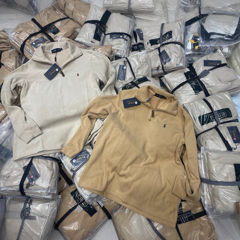 Three Labels Complete! Rl Ralph Pony Logo American Retro Polo Embroidered Half-Zip Loose Sweatshirt for Men