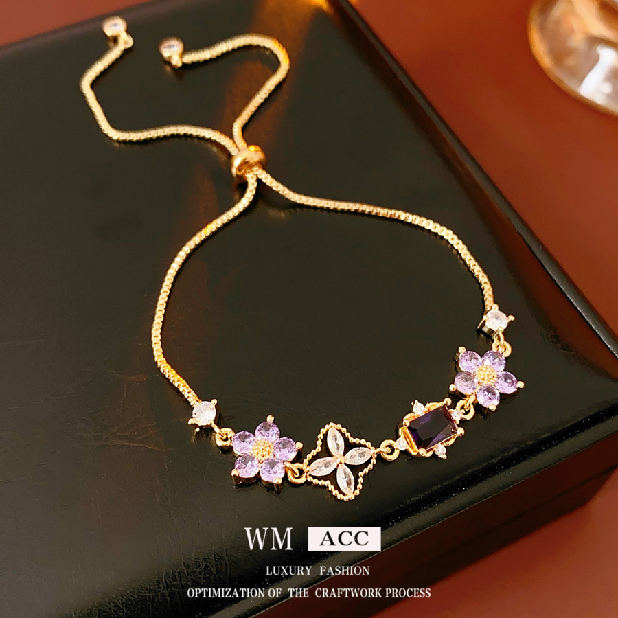 Transfronterizo flor de zircón pulsera de extracción lujosa alta sensación de moda pulsera versátil diseño de nicho joyería de mano mujer image 4