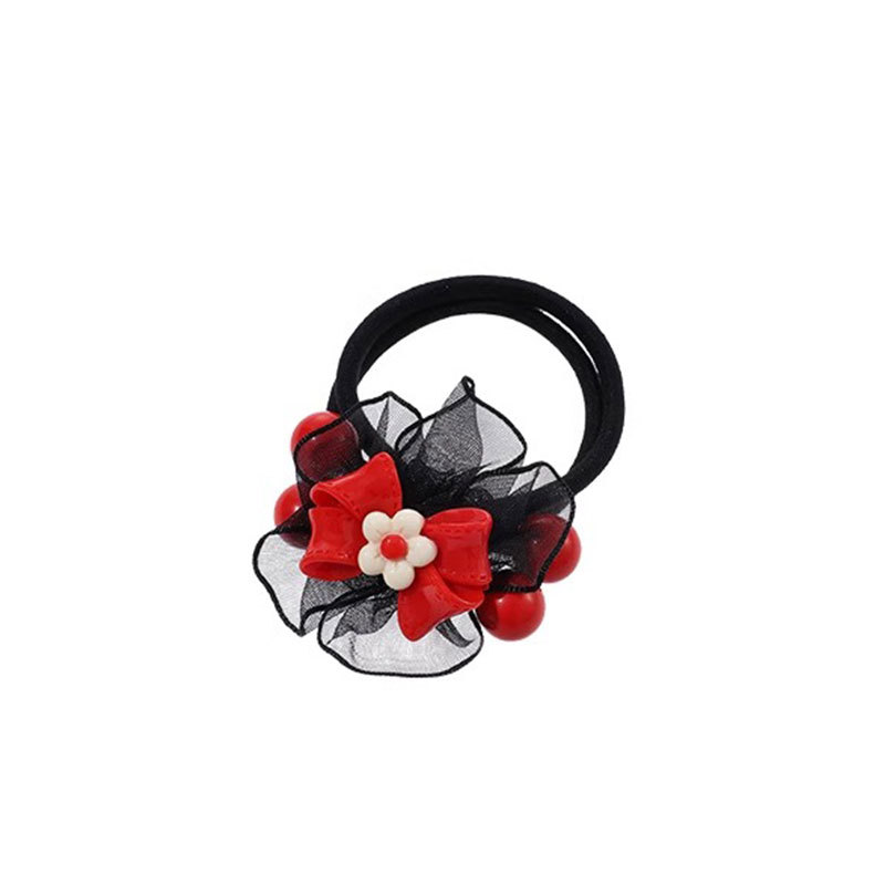 Hijo de malla roja flores anillo de cabello para niños de alta elasticidad arco cabello para niñas lindas correa de goma duradera