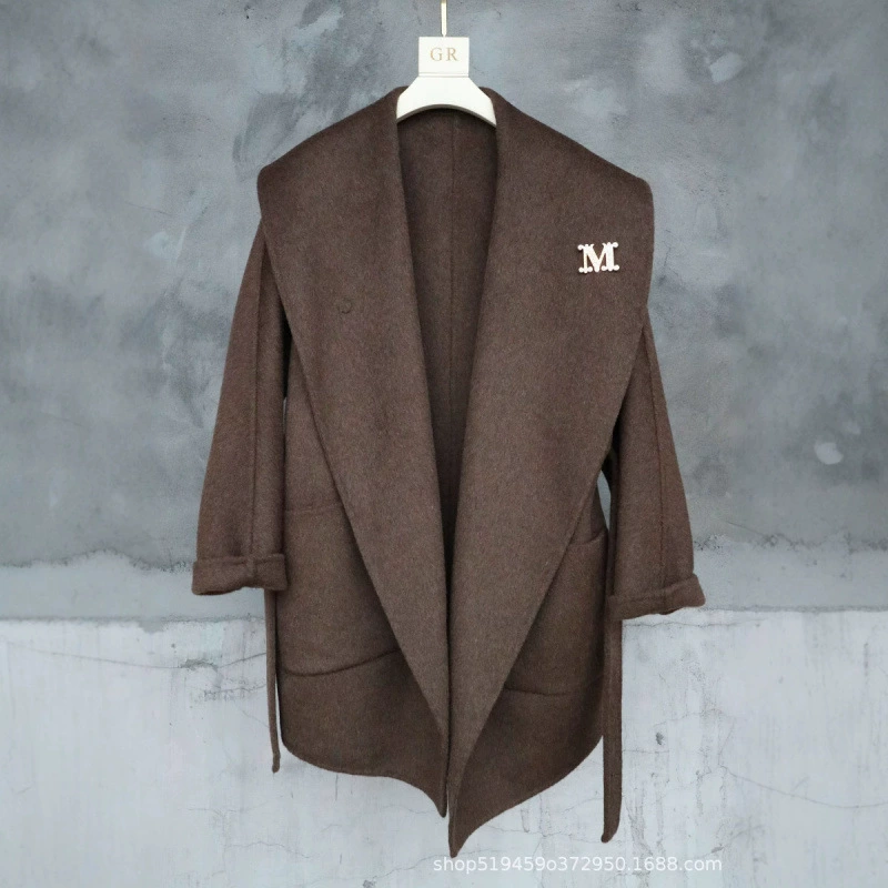 Wool double‑faced coat women, reversible spring woolen jacket, shawl collar and patch pockets, S–M