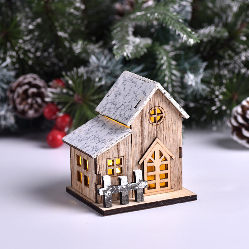 クリスマス置物クリスマス装飾発光小屋led木製クリスマス小さな家クリスマスデスクトップ置物|undefined