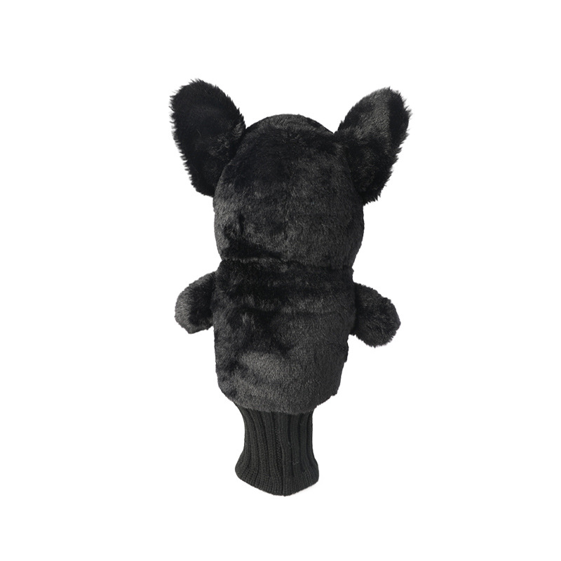 Juego de varilla de golf para perro negro transfronterizo Juego de varilla de animal de dibujos animados de felpa Funda de sombrero Juego de varilla de madera No. 135 al por mayor