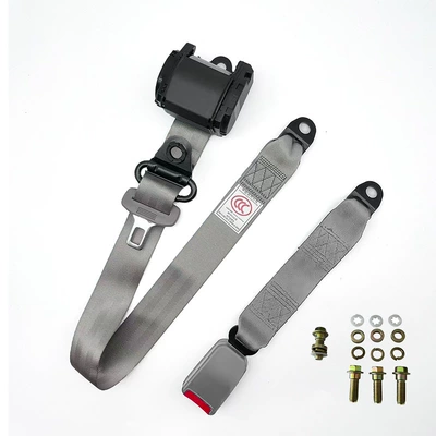 Locking Safety Belt 3C, Car seat belt - gray-small-steel-hanging-ring-electrophoresis-black-k335cm-webbing-baseinch-screw-set-conventional-packaging-base-and-retractor-packed-separately