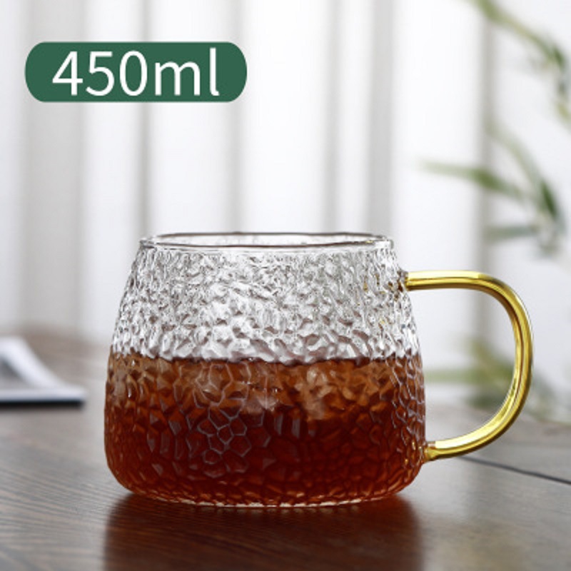 Taza de agua de vidrio martillado Internet celebridad Nórdico flor taza de té transparente simple oficina hecha a mano de gran capacidad resistente al calor taza de té