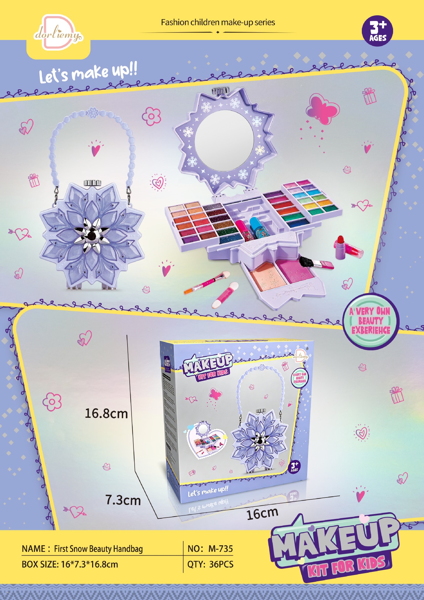 Set de Caja de Maquillaje Portátil para Niñas de Plástico para Regalo de Cumpleaños