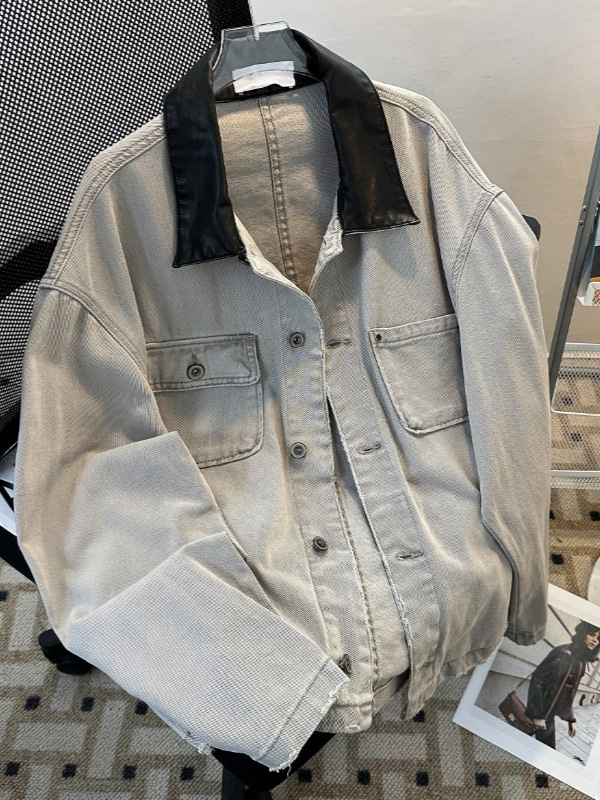 美式撞色工装牛仔外套男装秋季新款潮牌复古拼接设计高街翻领夹克|undefined
