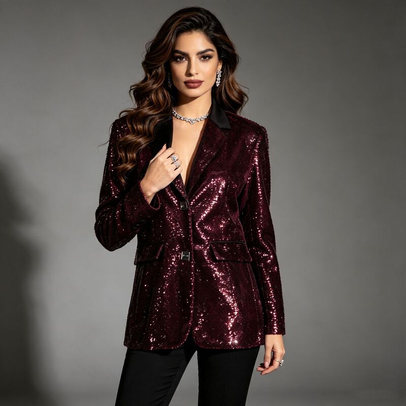 Cross-Border European and American Style Women's Blazer 2026 Autumn New Fashion Personalized Trendy Sequin Patchwork Small Suit Jacket Cross-Border European and American Style Women's Blazer 2026 Autumn New Fashion Personalized Trendy Sequin Patchwork Small Suit Jacket