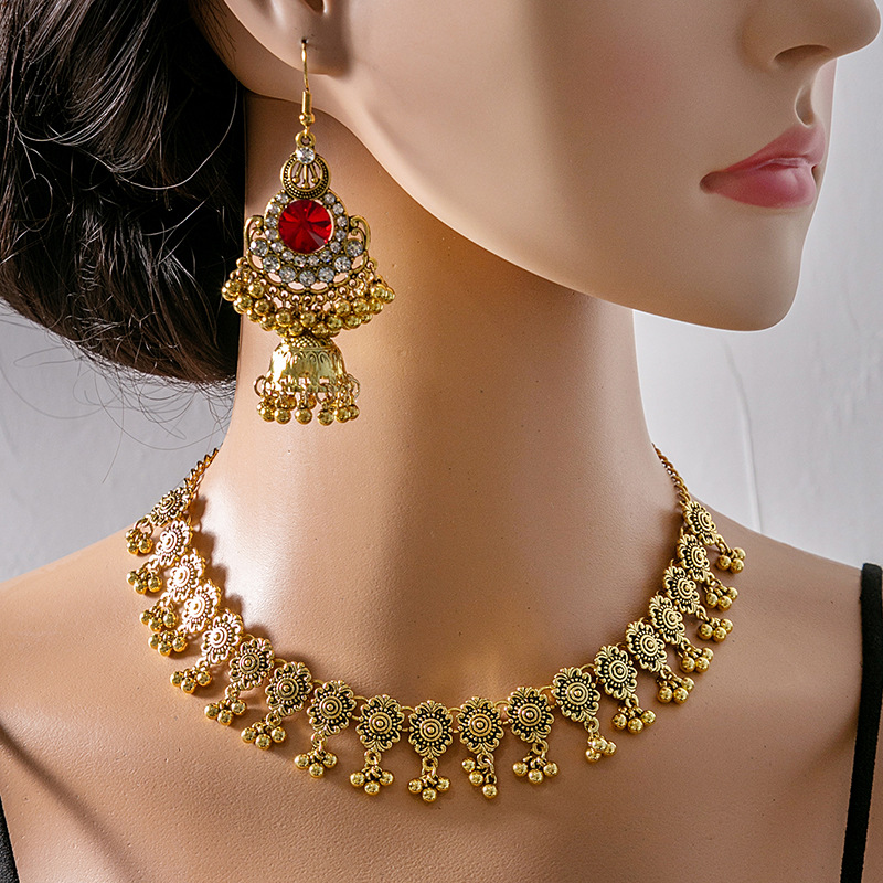 Europea y americana transfronteriza exagerada Joyería de diamantes traje vintage estilo bohemio pendientes redondos COLLAR COLGANTE de perlas de arroz