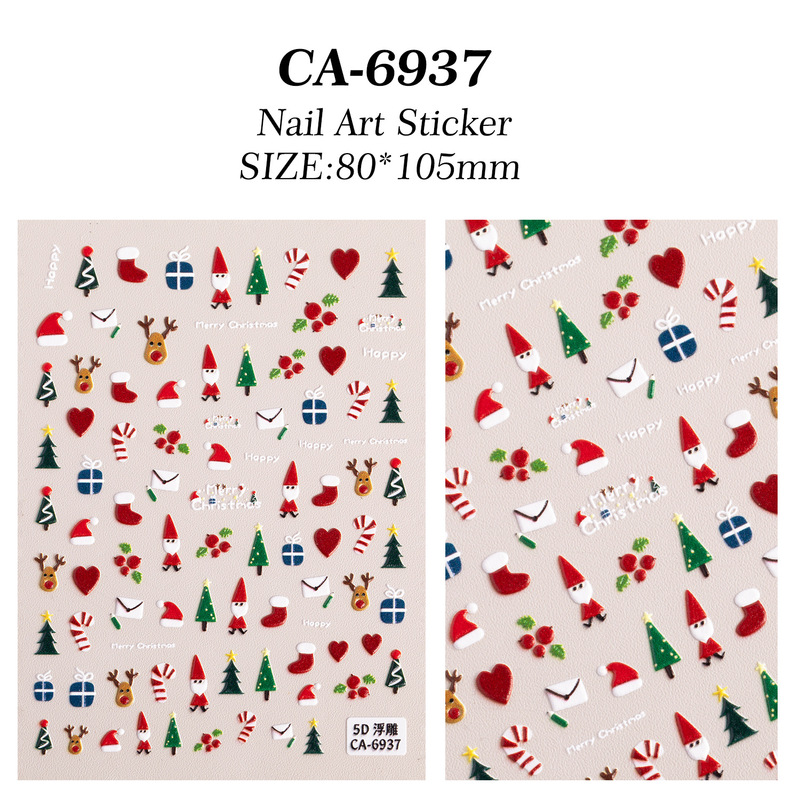 クリスマス雰囲気ネイルアートステッカー 5D レリーフ立体サンタクロースヘラジカネイルステッカーオーナメント CA スタイル|undefined