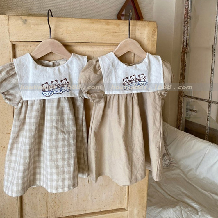 Korean Edition girl Infants skirt Sen family Female baby Little Bear Cartoon fashion puff sleeve Western style a doll Dress