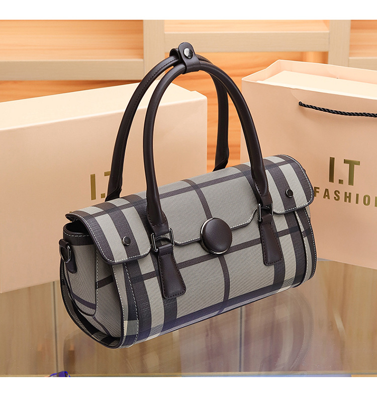 Nischendesign neue Damentasche Mode Plaid Print Handtasche Kontrastfarbe Boston Tasche Schulter Umhängetasche Großhandel_voghion.com