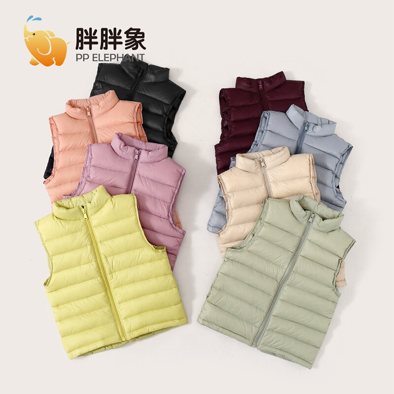 Boys, Girls, Small, Medium and Large Kidsren's Clothing, Kidsren's Lightweight Waistcoat, Stand Collar, Pure Color Warm down Jacket, Vest