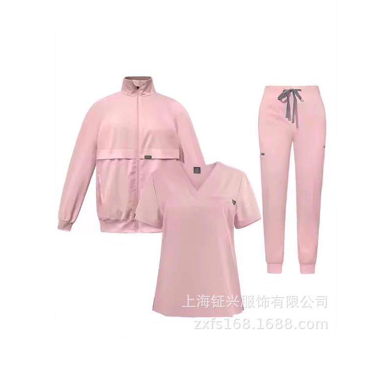 High-Quality Tr Fabric Three-Piece Suit, Fashionable and Casual Pink Sports Jogger Zipper Hand-Washing Clothes